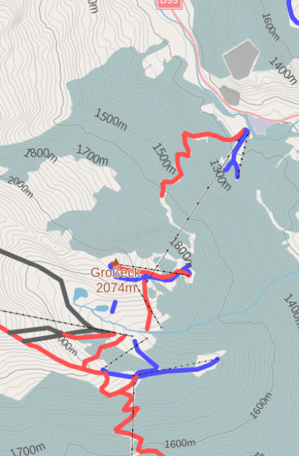 2D map with contour lines