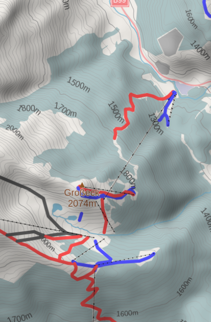 2D map with contour lines and hillshade